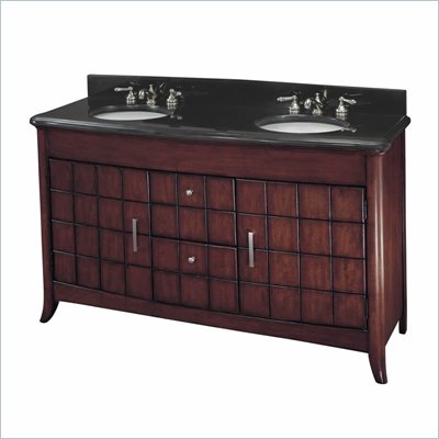 Minka Lighting Vanity with 2 Sinks in Cherry with Mongolian Black Stone Countertop