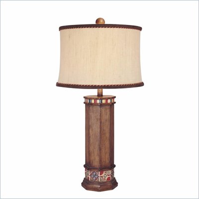 Minka Lighting 1 Light Table Lamp Ambience in Brown Wood Look with Beige Shade