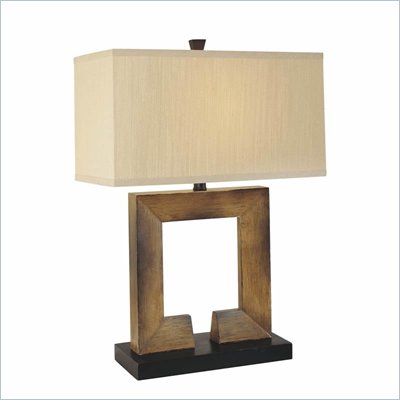 Minka Lighting 1 Light Table Lamp Ambience in Brown Wood Look with Light Gray Shade