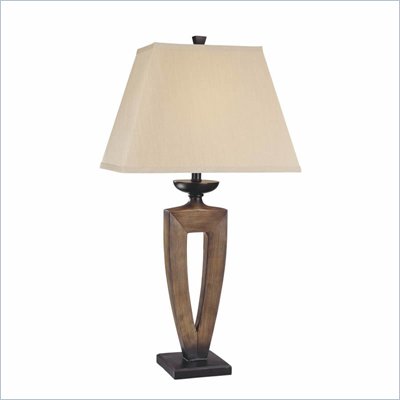 Minka Lighting 1 Light Table Lamp Ambience in Brown Wood Look with Light Gray Shade