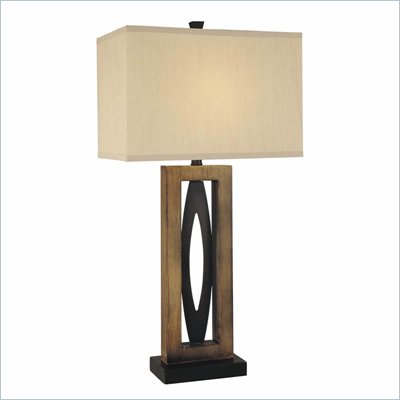 Minka Lighting 1 Light Table Lamp Ambience in Brown Wood Look with Light Gray Shade