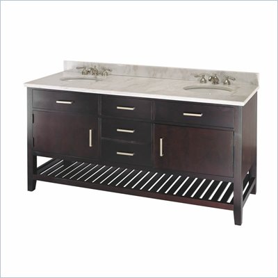 Minka Lighting Vanity with 2 Sinks Ambience in Dark Coffee with White Granite Countertop