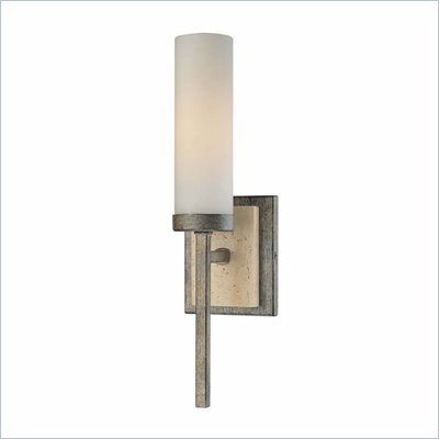 Minka Lighting Compositions 1 Light Wall Sconce Minka Lavery in Aged Patina Iron w/Travertine Stone with Etched Opal Glass