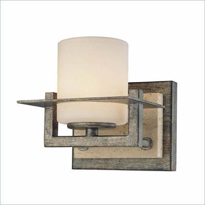 Minka Lighting Compositions 1 Light Bath Minka Lavery in Aged Patina Iron with Travertine Stone with Etched Opal Glass