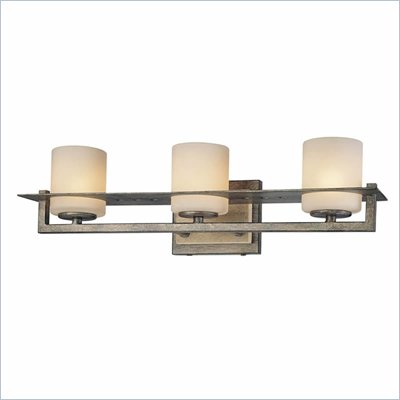 Minka Lighting Compositions 3 Light Bath Minka Lavery in Aged Patina Iron with Travertine Stone with Etched Opal Glass
