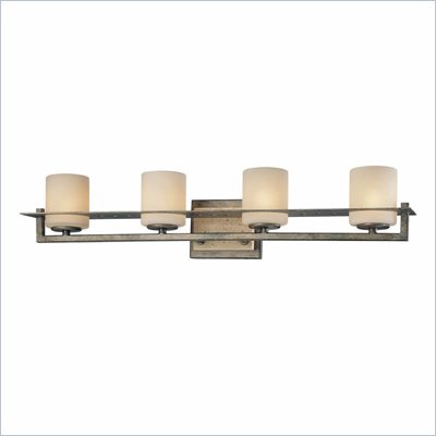 Minka Lighting Compositions 4 Light Bath Minka Lavery in Aged Patina Iron with Travertine Stone with Etched Opal Glass