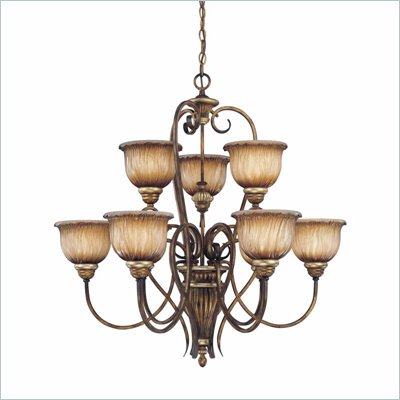 Minka Lighting Raffine 9 Light Chandelier Minka Lavery in Raffine Aged Patina with Toned Spumanti Strato Glass