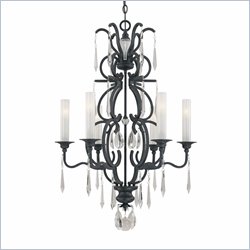 Metropolitan Castellina 6 Light Chandelier in Castellina Aged Iron with White Iris Glass