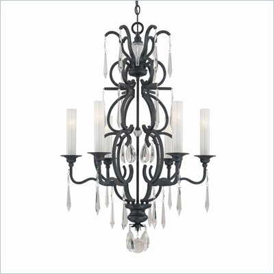 Metropolitan Castellina 6 Light Chandelier in Castellina Aged Iron with White Iris Glass
