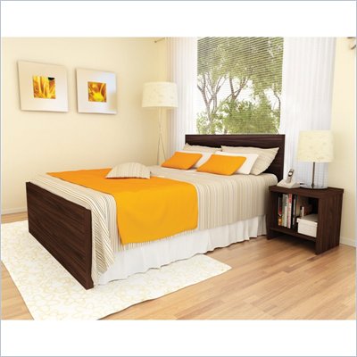 Sonax Brook Hollow Core Queen Bed and Nightstand Set in Ebony Pecan