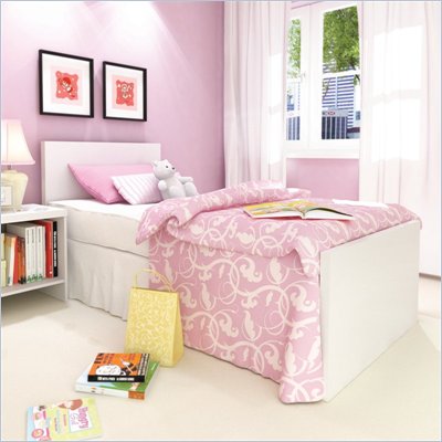 Sonax Brook Hollow Core Single Bed and Nightstand Set in Frost White