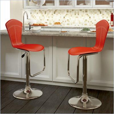 Sonax CorLiving Tapered Back Bar Stool in Red Leatherette (Set of 2)