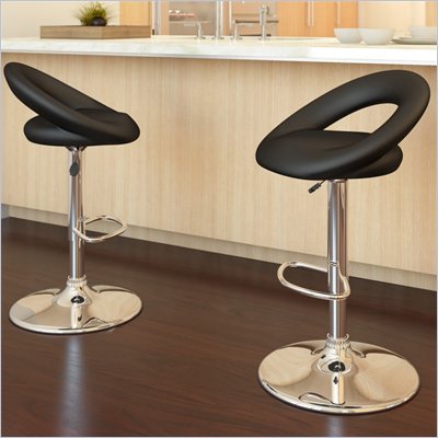 Sonax CorLiving Round Back Bar Stool in Black Leatherette (Set of 2)