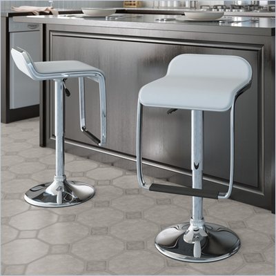 Sonax CorLiving Bar Stool with Footrest in White Leatherette(Set of 2)