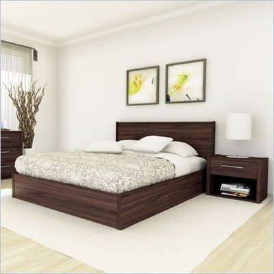 Sonax Shore Hollow Core Queen Bed and Nightstand Set in Ebony Pecan