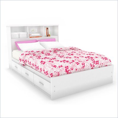 Sonax Willow Double Storage Bed with Bookcase headboard in Frost White