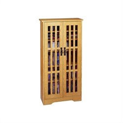 Leslie Dame 48 Inch Tall CD/DVD Wall Rack Media Storage Cabinet with Doors in Oak