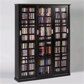 Leslie Dame Sliding Door Inlaid Glass Mission Black Multimedia Cabinet