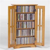 Leslie Dame CD/DVD Wall Hanging Mission Glass Multimedia Oak Cabinet