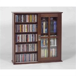 Leslie Dame Mission Wall Hanging Double-Width Sliding Door CD/DVD Multimedia Cabinet in Walnut