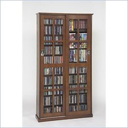 Leslie Dame CD/DVD Wall Rack Media Storage in Walnut with Glass Door
