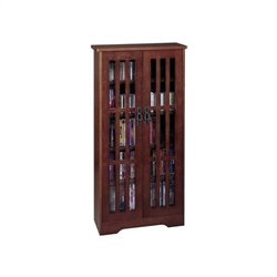 Leslie Dame 48 Inch Tall CD/DVD Wall Rack Media Storage Cabinet with Doors in Walnut