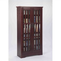 Leslie Dame 62 Inch Tall CD/DVD Wall Rack Media Storage Cabinet with Doors in Cherry