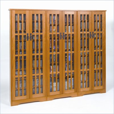 Leslie Dame CD/DVD Wall Rack Media Storage w/ Slat Door Fronts in Oak