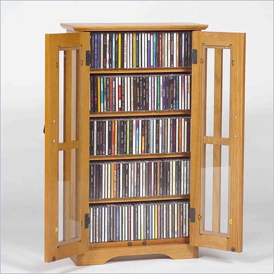 Leslie Dame CD/DVD Wall Hanging Mission Glass Multimedia Oak Cabinet