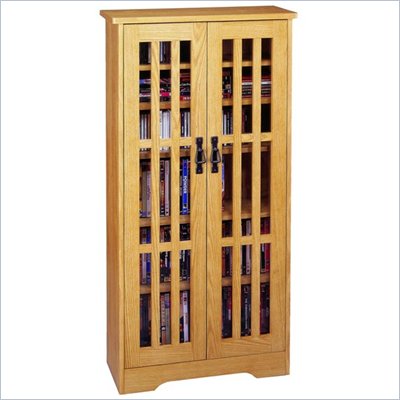 Leslie Dame 48" Tall CD/DVD Wall Rack Media Storage Cabinet in Oak