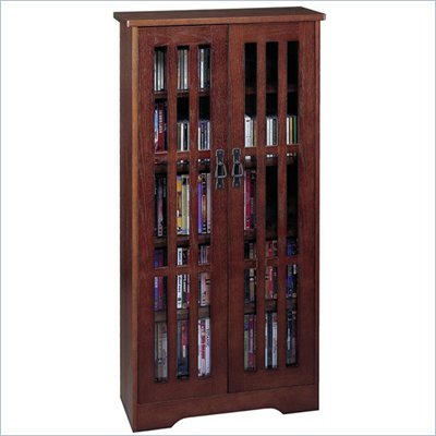 Leslie Dame 48 Inch Tall CD/DVD Wall Rack Media Storage Walnut Cabinet