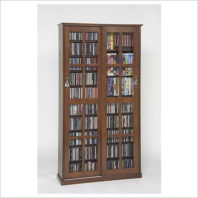 Leslie Dame CD/DVD Wall Rack Media Storage in Walnut with Glass Door