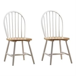Boraam Farmhouse Wood Chair in White and Natural (Set of Two)