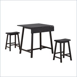 Boraam Saddle Double Drop Leaf 3 Piece Dining Set in Black