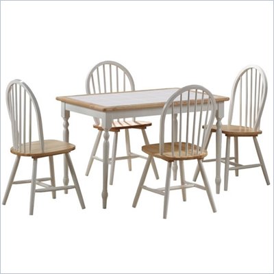 Boraam Tile Top 5 Piece Dining Set in White and Natural