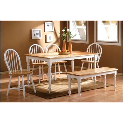 Boraam Farmhouse 6 Piece Dining Set in White and Natural