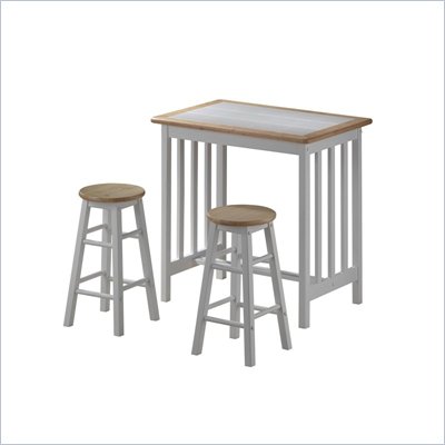 Boraam Mission 3 Piece Breakfast Set with White and Natural Tile Top
