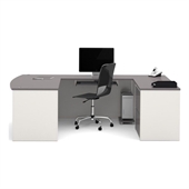 Bestar Connexion U-Shape Home Office Set with 1 Oversized Pedestal in Sandstone and Slate