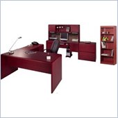 Bestar Willow Creek II U-Shape Wood Home Office Set with Hutch in Bordeaux