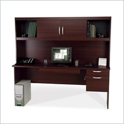 Bestar In Space Home Office Wood Credenza with Hutch in Mahogany by Bestar
