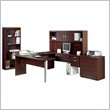 Bestar In Space U-Shape Wood Home Office Set with Hutch, Filing Cabinet and Bookcase in Mahogany