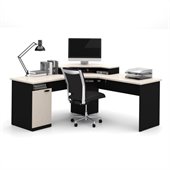 Bestar Hampton Corner Computer Desk in Sand Granite & Charcoal