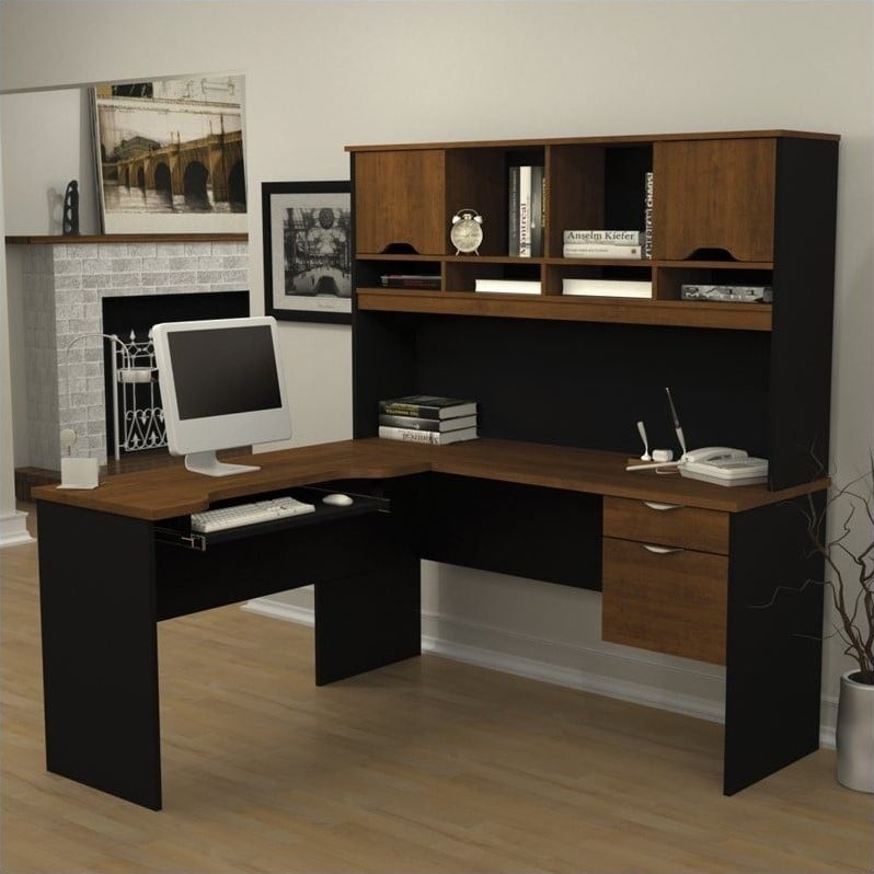 Bestar Innova L-Shape Computer Desk-Tuscany Brown & Black
