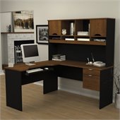 Bestar Innova L-Shape Wood Computer Workstation with Hutch in Tuscany Brown