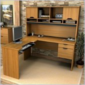 Bestar Innova L-Shaped Workstation with Hutch in Cappuccino Cherry