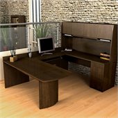 Bestar Executive U-Shape Wood Office Set with Hutch in Chocolate