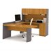 Bestar Executive U-Shape Wood Office Set with Hutch in Cappuccino Cherry & Slate