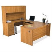 Bestar Embassy U-Shape Wood Home Office Set with Hutch in Cappuccino Cherry