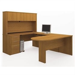 Bestar Embassy U-shape Wood  Home Office Set with Hutch in Cappuccino Cherry