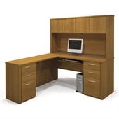 Bestar Embassy Home Office L-Shape Wood Computer Desk with Hutch in Cappuccino Cherry